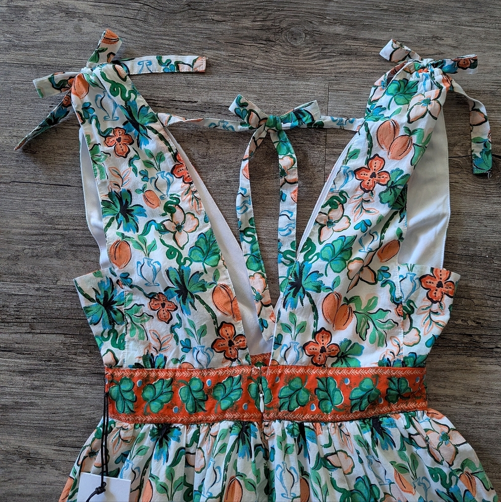 Japna - Sundress Mini Fit and Flare Deep-V off-White, Green, Orange Small - Picture 5 of 12